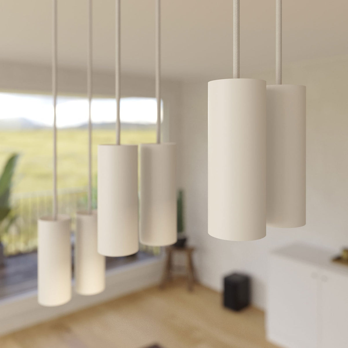 Lampada a sospensione a 6 cadute con XXL Rose-One rettangolare 675 mm con paralume in metallo Tub-E14 - Bianco opaco