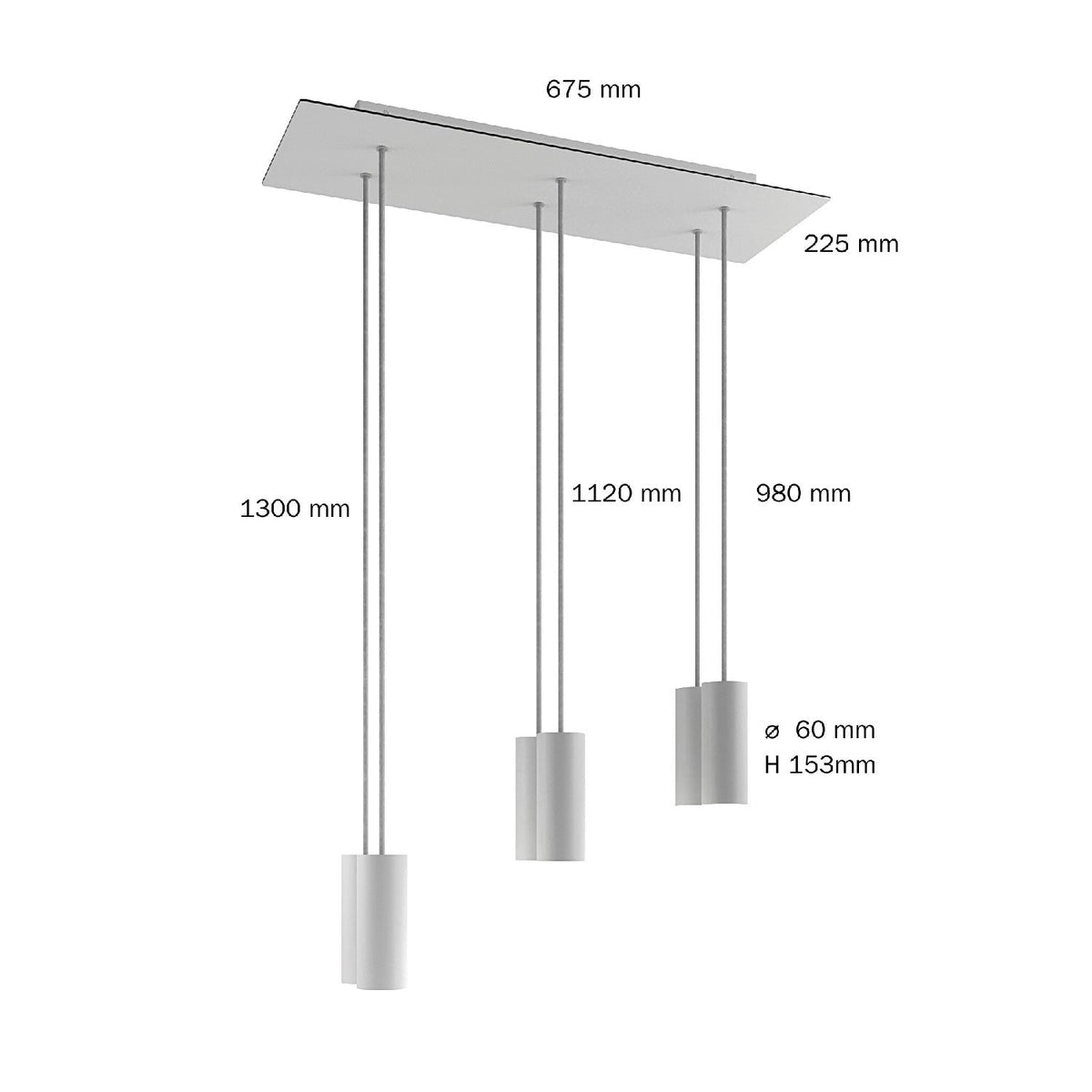 Lampada a sospensione a 6 cadute con XXL Rose-One rettangolare 675 mm con paralume in metallo Tub-E14 - Bianco opaco
