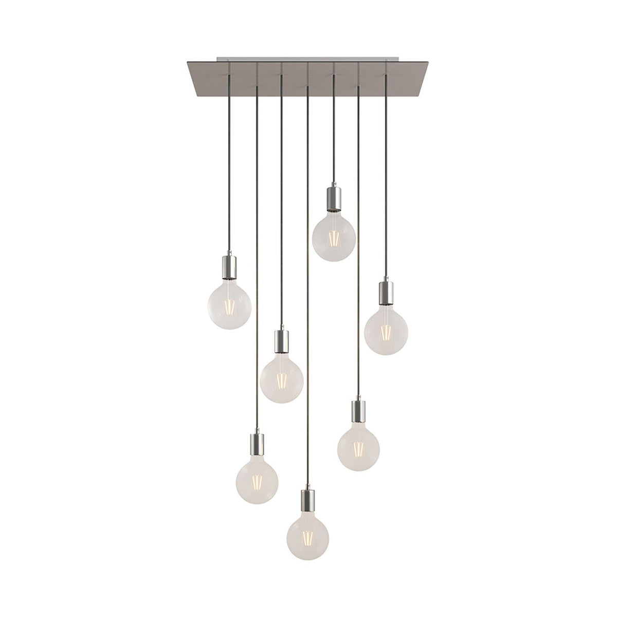 Lampada a sospensione a 7 cadute con XXL Rose-One rettangolare 675 mm con finiture in metallo - Acciaio satinato
