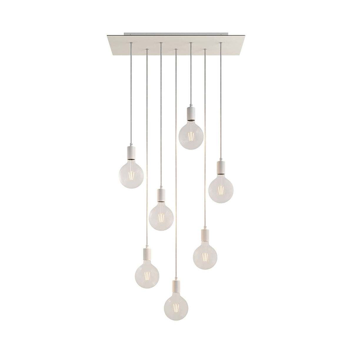 Lampada a sospensione a 7 cadute con XXL Rose-One rettangolare 675 mm con finiture in metallo - Bianco opaco