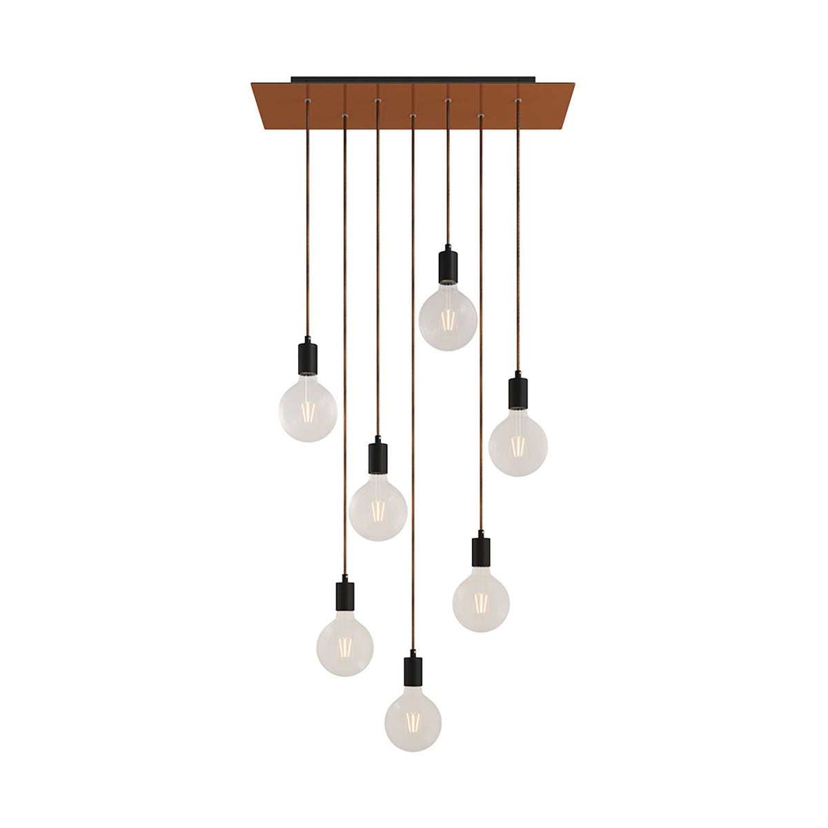 Lampada a sospensione a 7 cadute con XXL Rose-One rettangolare 675 mm con finiture in metallo - Rame satinato