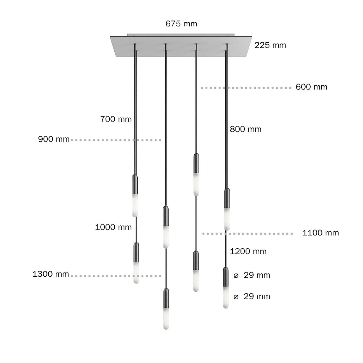 Lampada a sospensione a 8 cadute con XXL Rose-One rettangolare 675 mm con finiture in metallo - Bianco opaco