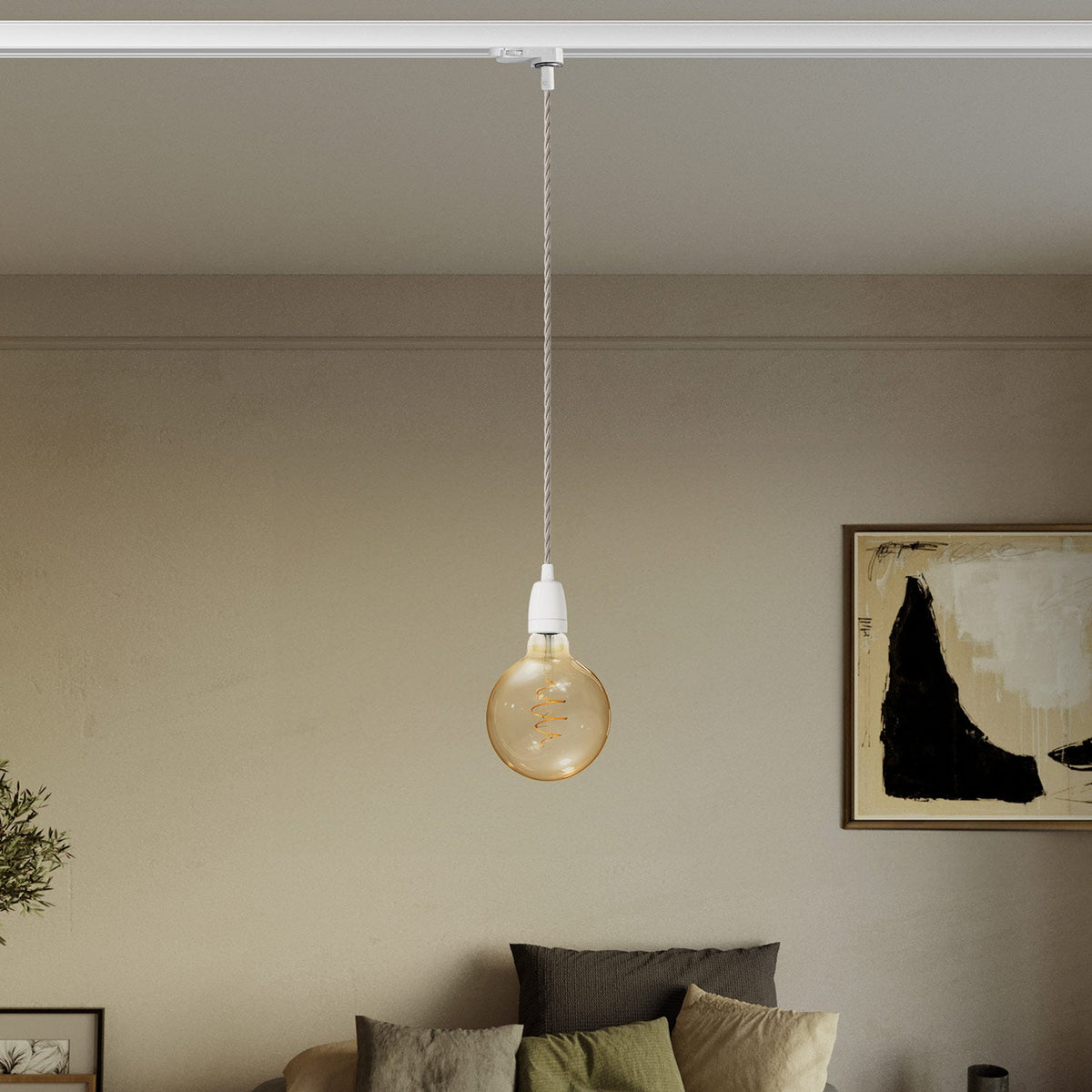 Lampada a sospensione classica per binari con finiture in porcellana - Bianco