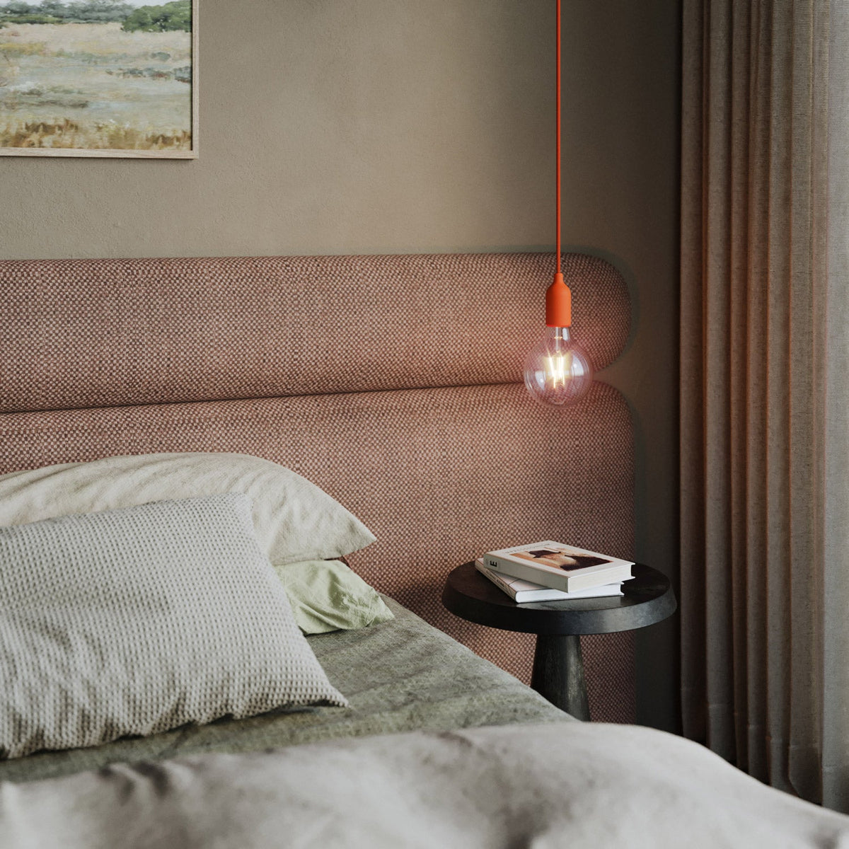 Lampada a sospensione colorata in silicone con cavo tessile - Arancione