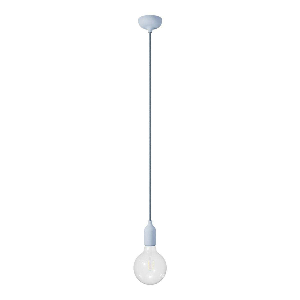 Lampada a sospensione colorata in silicone con cavo tessile - Blu carta da zucchero
