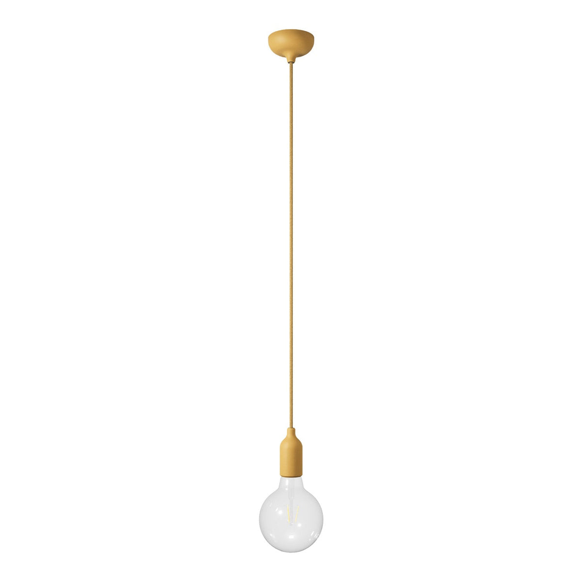 Lampada a sospensione colorata in silicone con cavo tessile - Mostarda