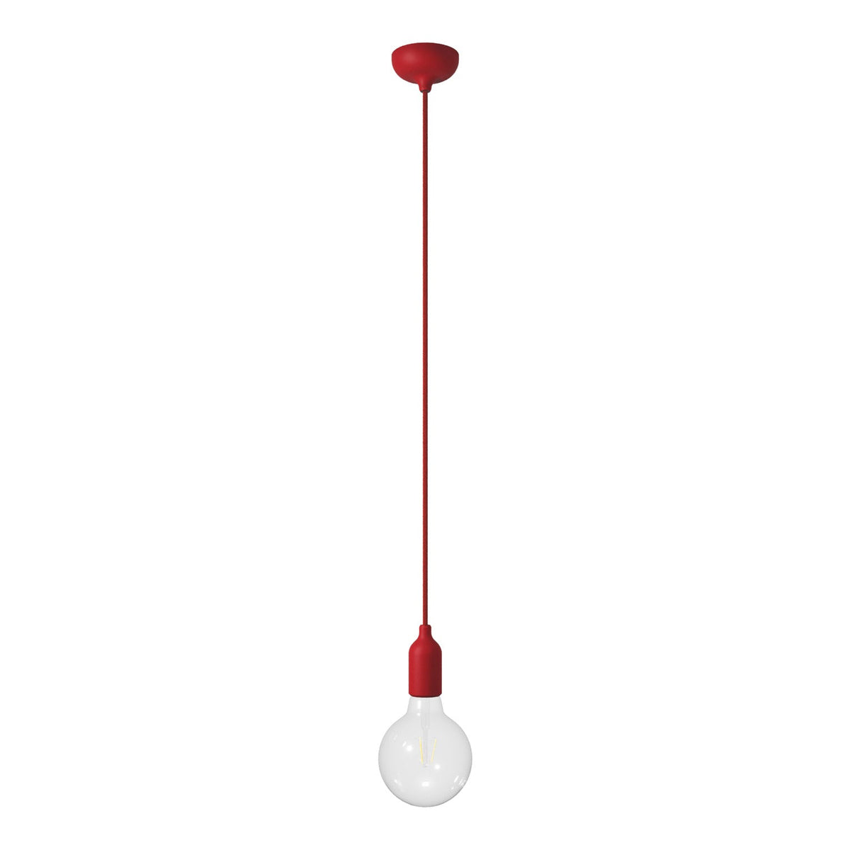 Lampada a sospensione colorata in silicone con cavo tessile - Rosso