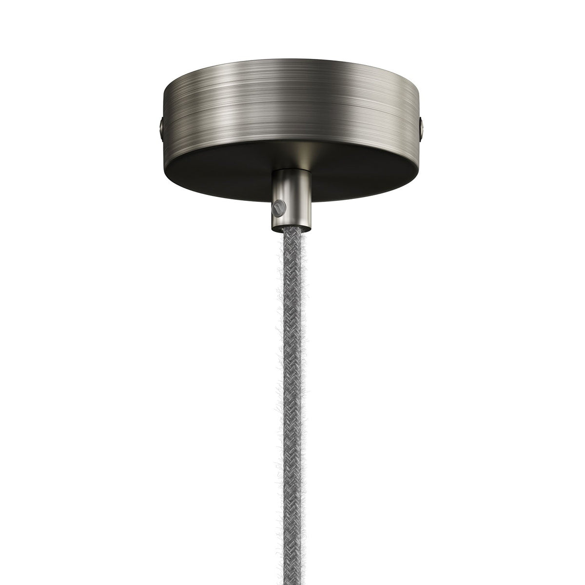 Lampada a sospensione completa di cavo tessile e doppio paralume Tub-E14 in legno e metallo - Titanio satinato
