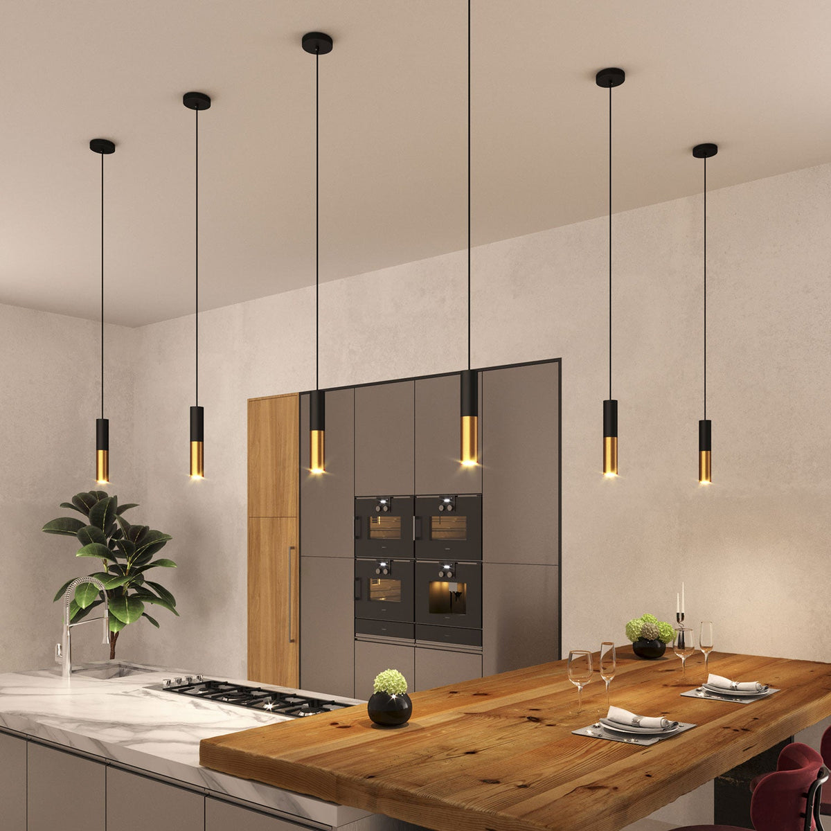 Lampada a sospensione completa di cavo tessile e doppio paralume Tub-E14 - Nero e Bronzo satinato