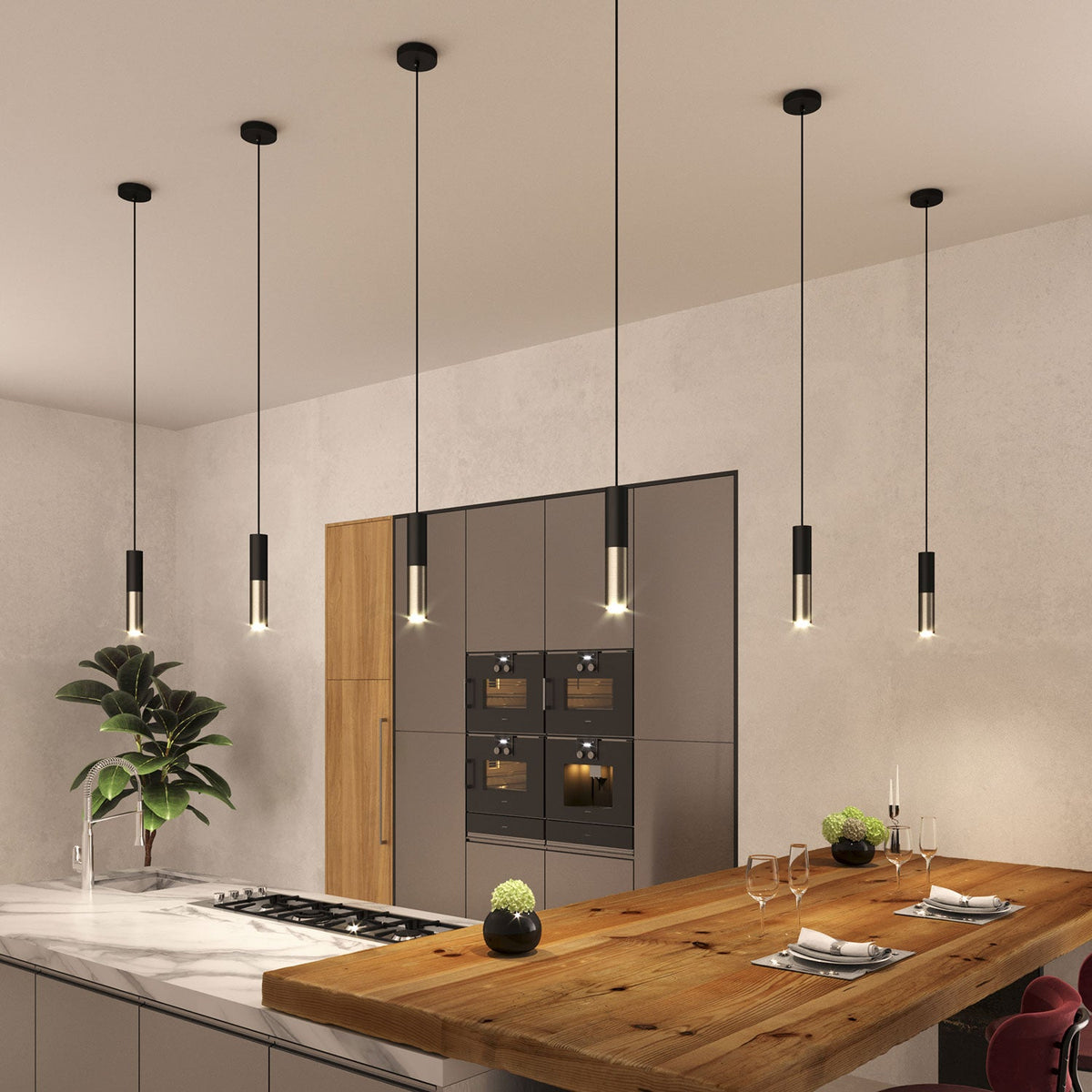 Lampada a sospensione completa di cavo tessile e doppio paralume Tub-E14 - Nero e Titanio satinato