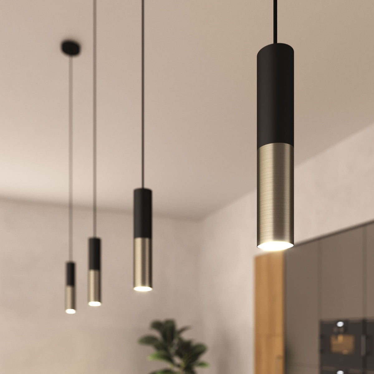 Lampada a sospensione completa di cavo tessile e doppio paralume Tub-E14 - Nero e Titanio satinato