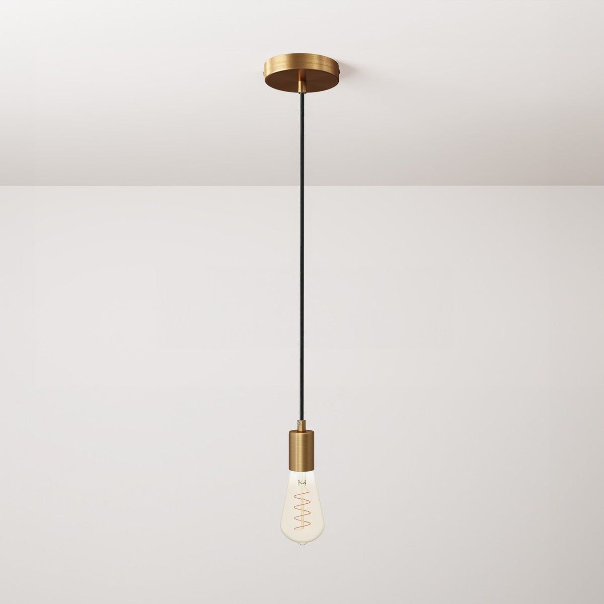Lampada a sospensione completa di cavo tessile e finiture in metallo satinato - Bronzo satinato