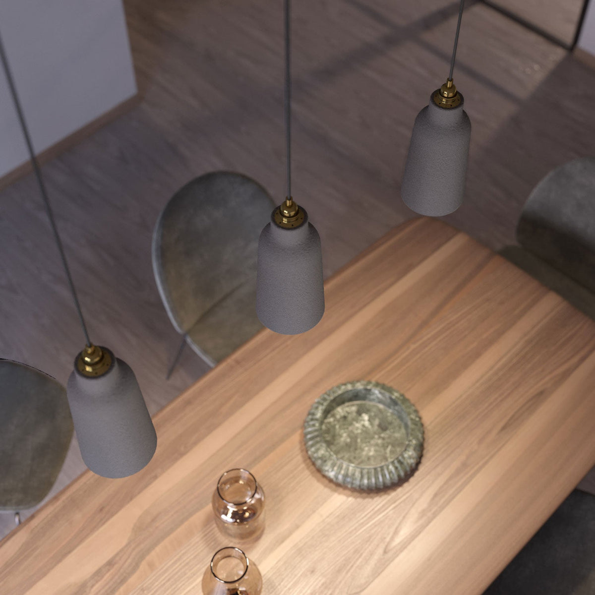 Lampada a sospensione completa di cavo tessile, paralume Bottiglia in ceramica e finiture in metallo - Effetto cemento