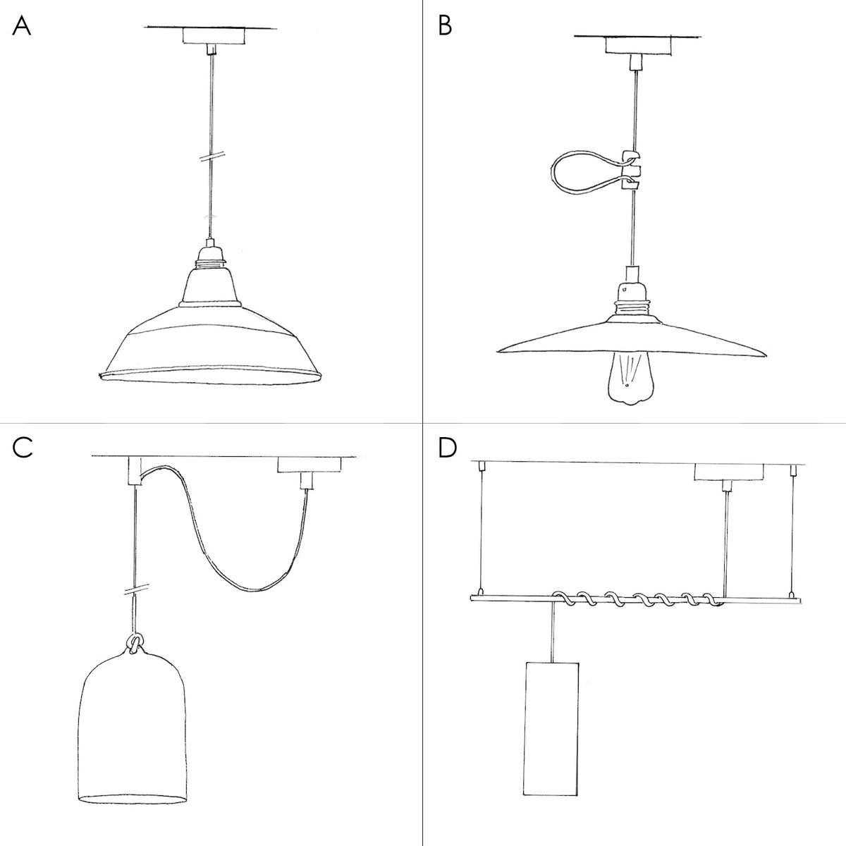 Lampada a sospensione completa di cavo tessile, paralume Broadway e finiture in metallo - Nero