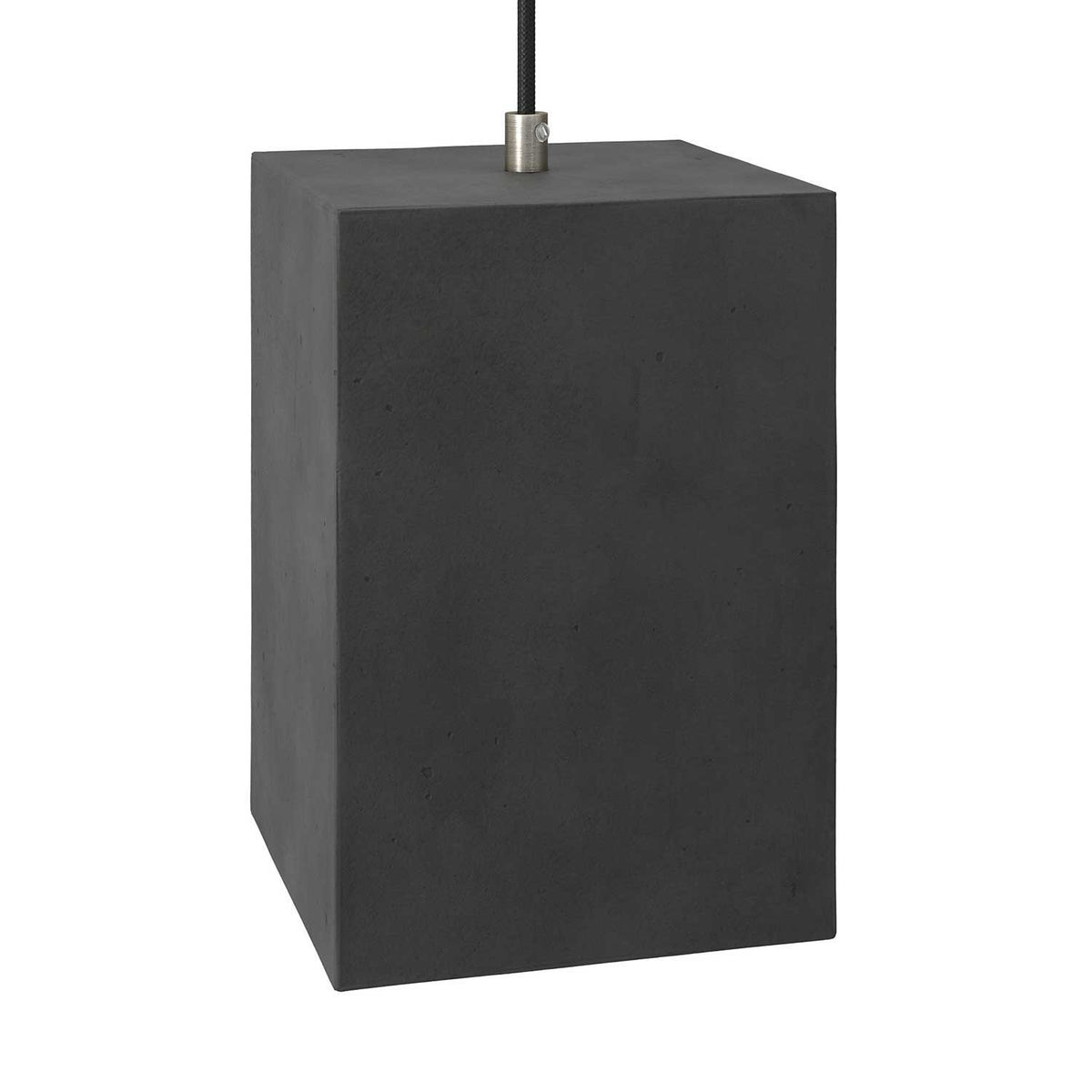 Lampada a sospensione completa di cavo tessile, paralume Cubo in cemento e finiture in metallo - Cemento scuro
