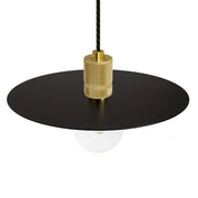 Lampada a sospensione completa di cavo tessile, paralume oversize Ellepi e portalampada zigrinato - Nero