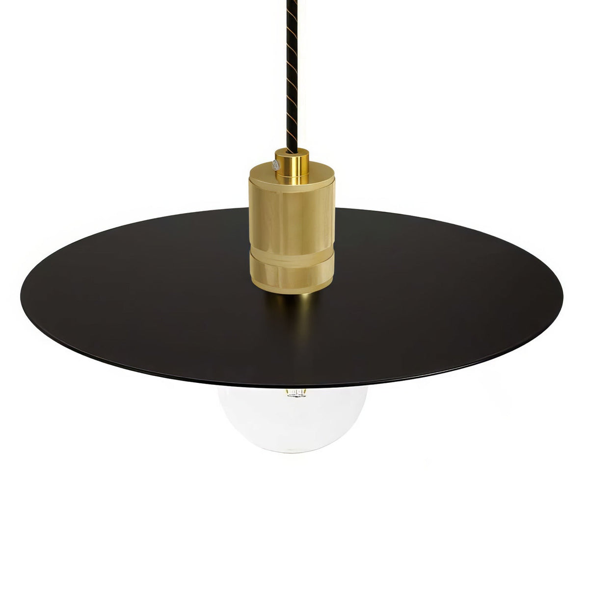 Lampada a sospensione completa di cavo tessile, paralume oversize Ellepi e portalampada zigrinato - Nero