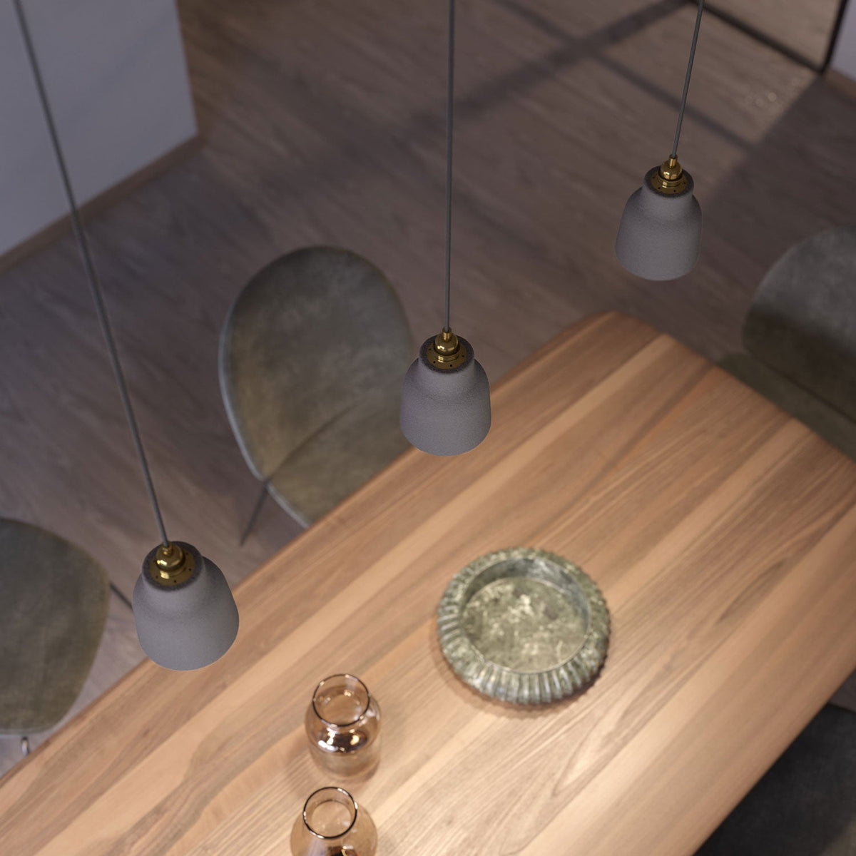 Lampada a sospensione completa di cavo tessile, paralume Vaso in ceramica e finiture in metallo - Effetto cemento
