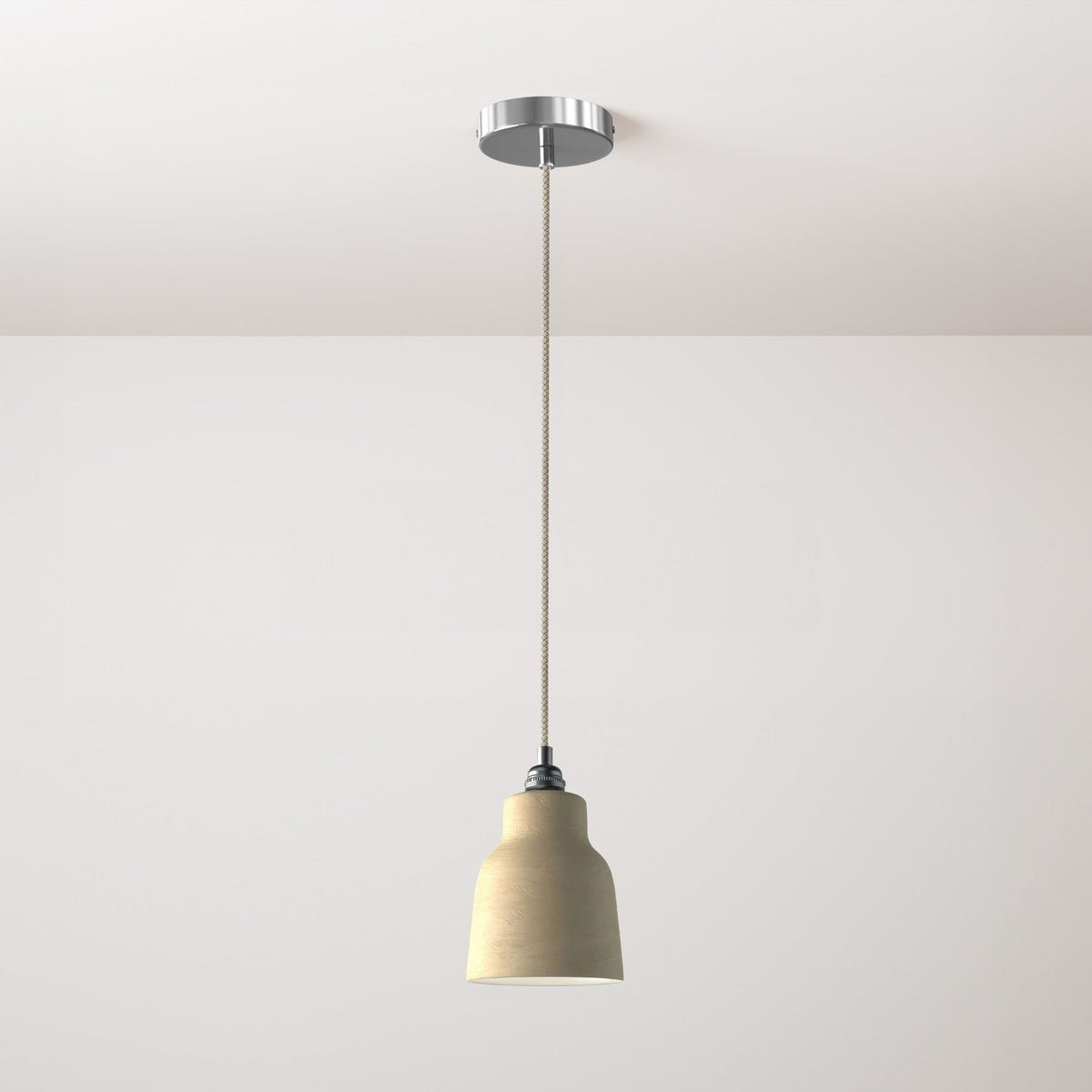 Lampada a sospensione completa di cavo tessile, paralume Vaso in ceramica e finiture in metallo - Tortora striato
