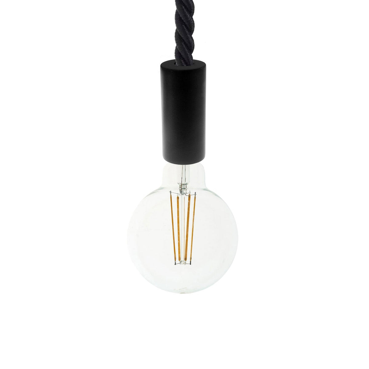 Lampada a sospensione completa di cordone nautico 2XL 24 mm con finiture in legno verniciato - Nero