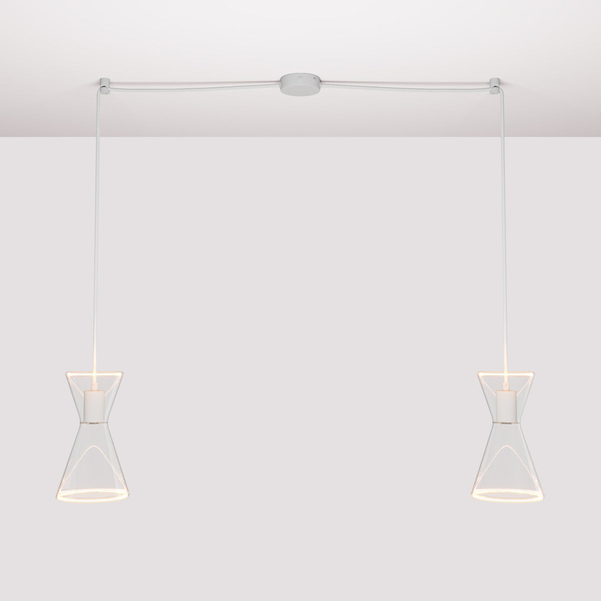 Lampada a sospensione con due cadute con Ghost Doppio cono - Bianco opaco
