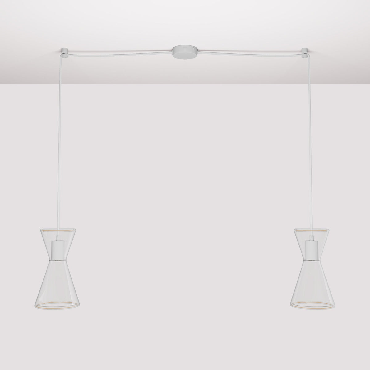 Lampada a sospensione con due cadute con Ghost Doppio cono - Bianco opaco
