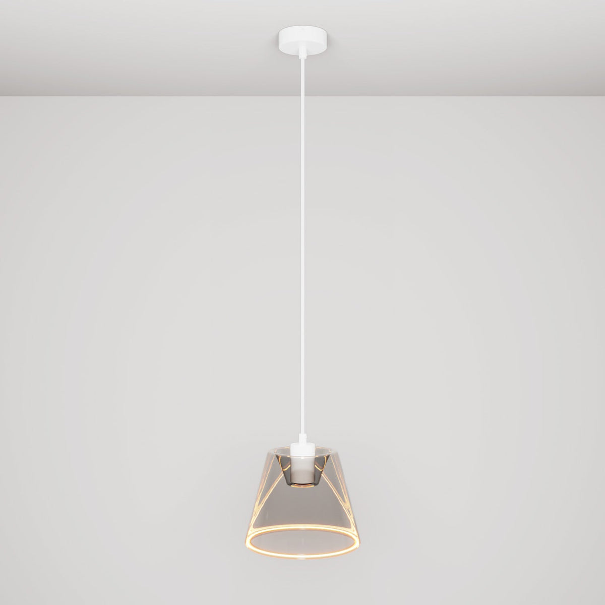 Lampada a sospensione con lampadina Ghost a cono smoky - Bianco