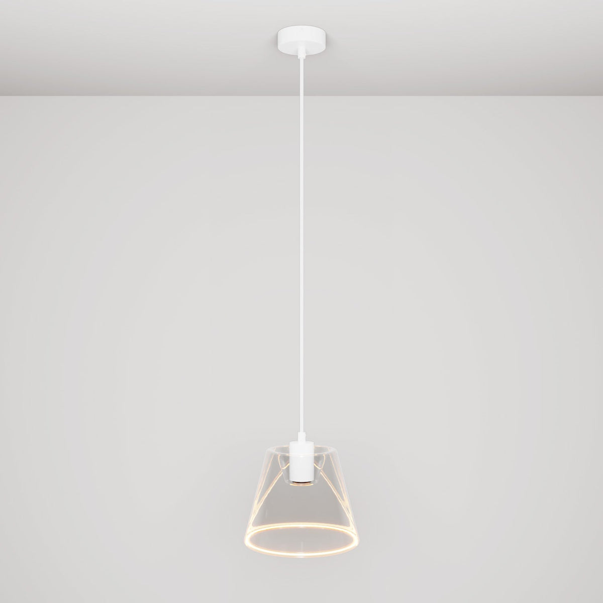 Lampada a sospensione con lampadina Ghost a cono trasparente - Bianco