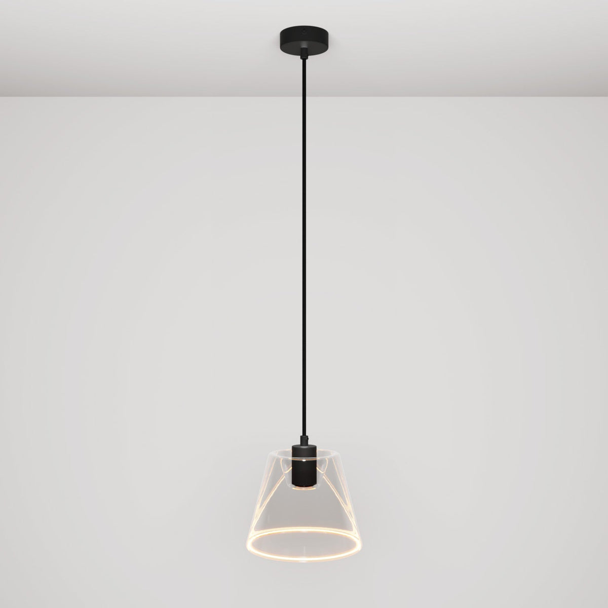 Lampada a sospensione con lampadina Ghost a cono trasparente - Nero