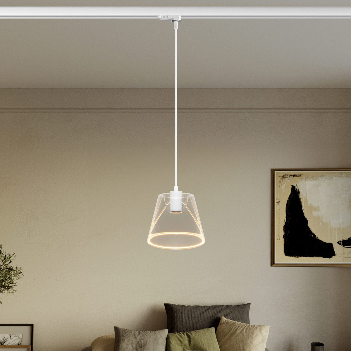 Lampada a sospensione con lampadina Ghost a cono trasparente per binari - Bianco