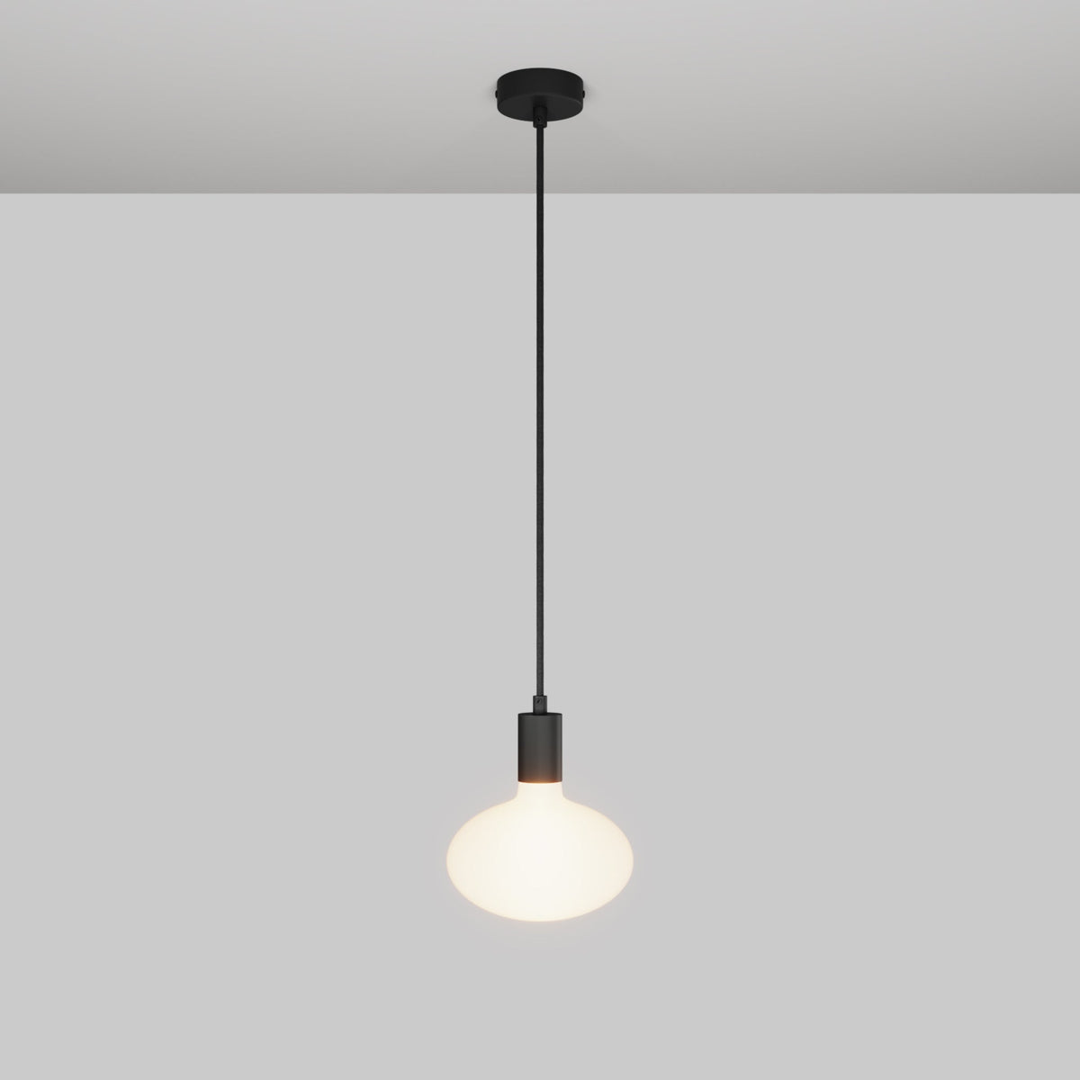 Lampada a sospensione con lampadina LED Ellipse effetto porcellana - Nero Opaco