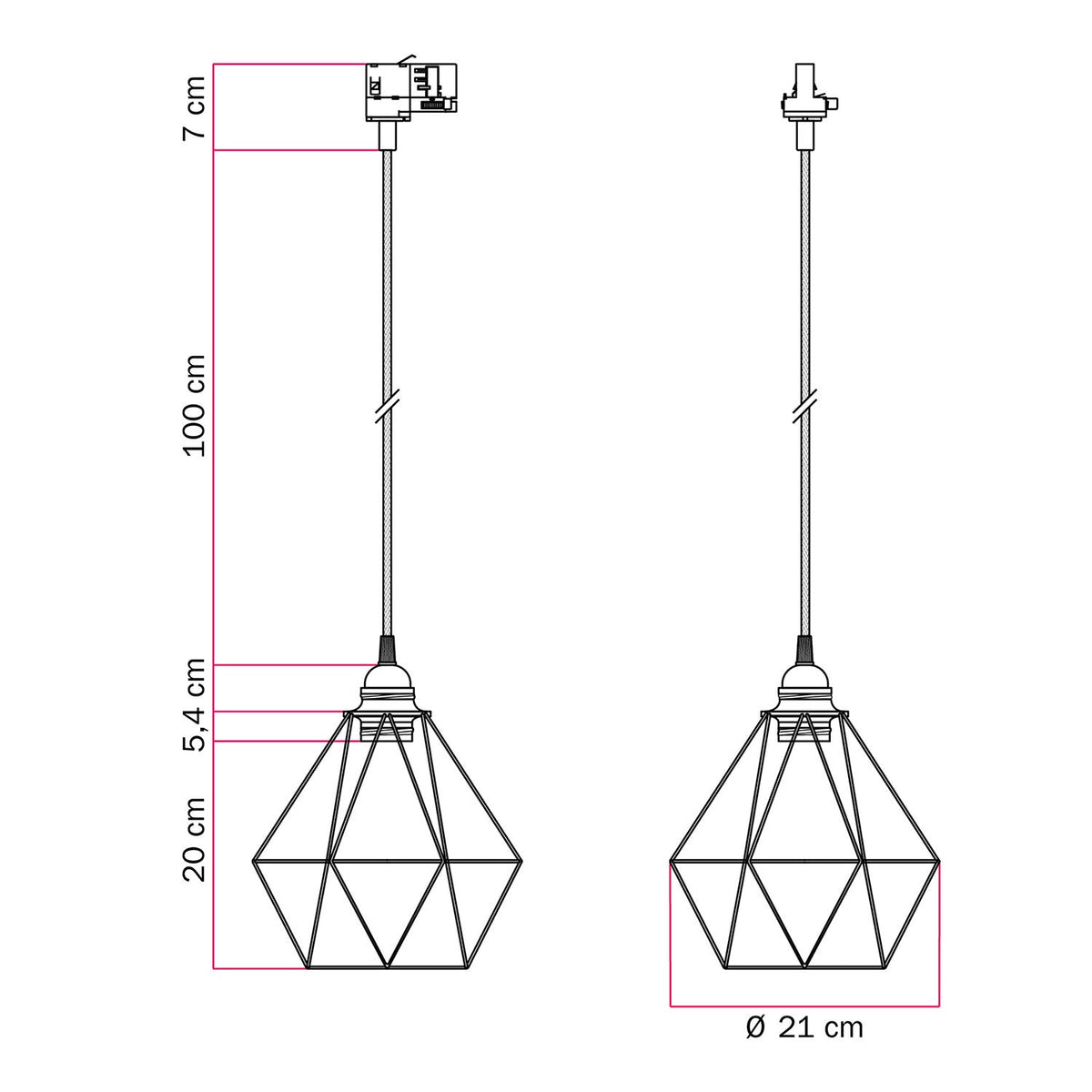 Lampada a sospensione con paralume a gabbia Diamond per binari - Nero