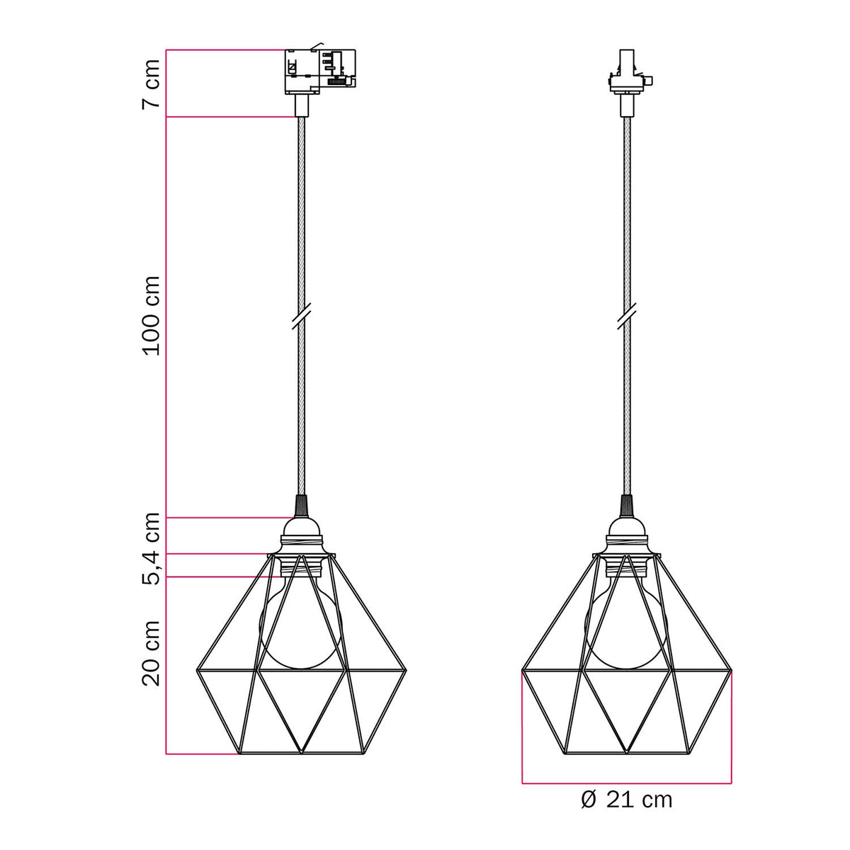 Lampada a sospensione con paralume a gabbia Diamond per binari - Rame