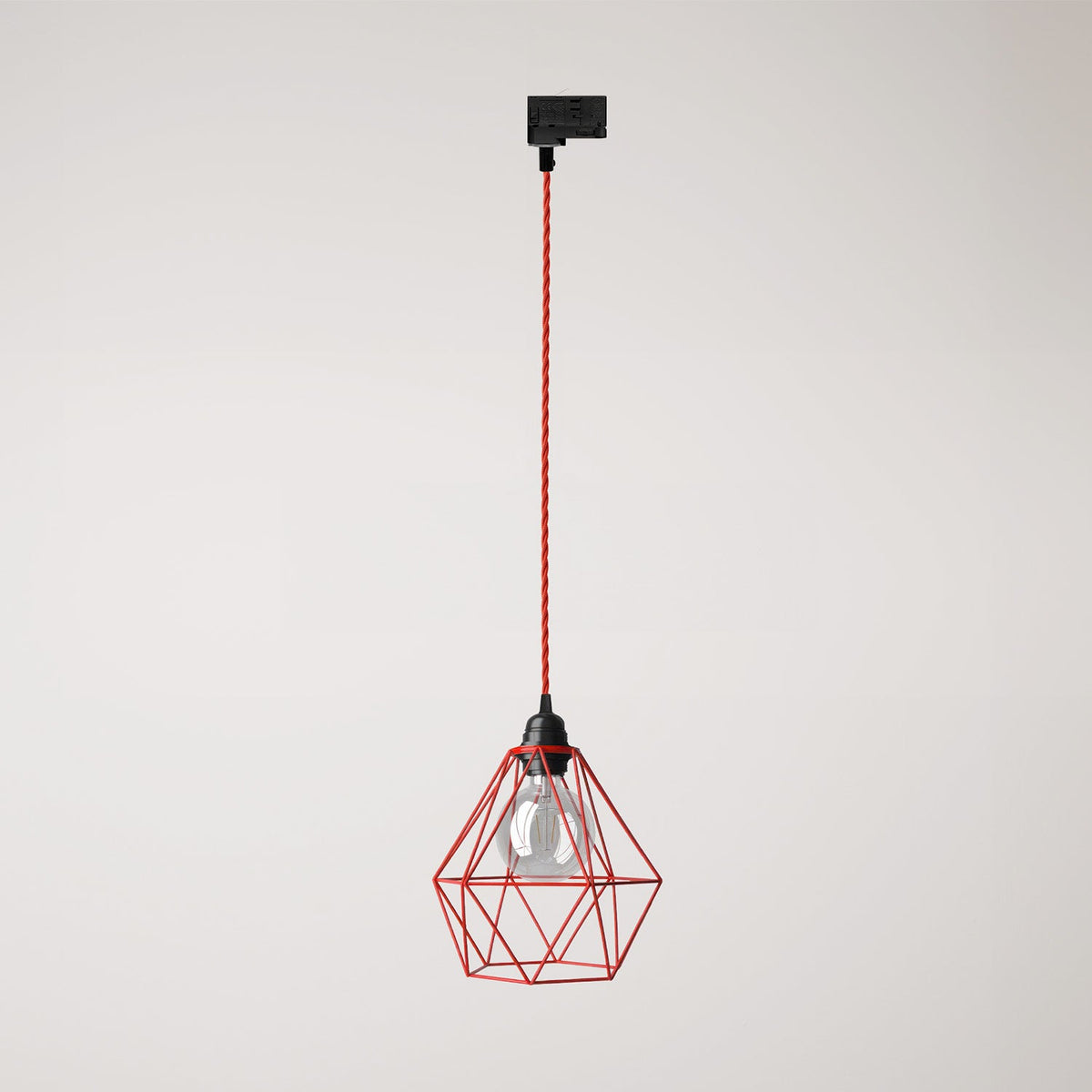 Lampada a sospensione con paralume a gabbia Diamond per binari - Rosso