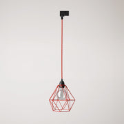 Lampada a sospensione con paralume a gabbia Diamond per binari - Rosso