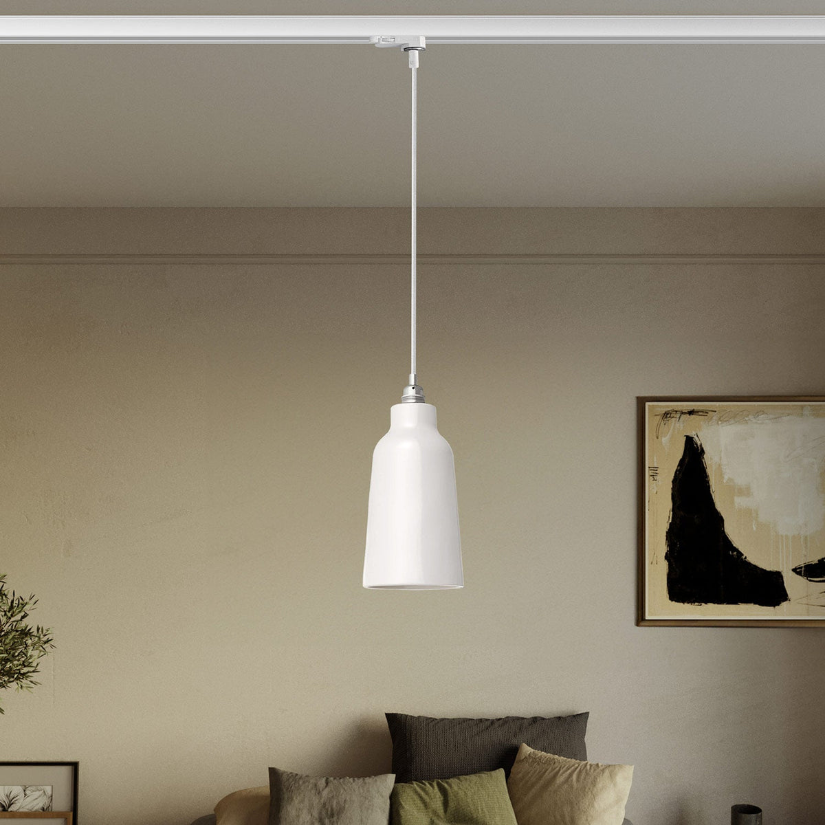 Lampada a sospensione con paralume Bottiglia e adattatore binari - Bianco lucido