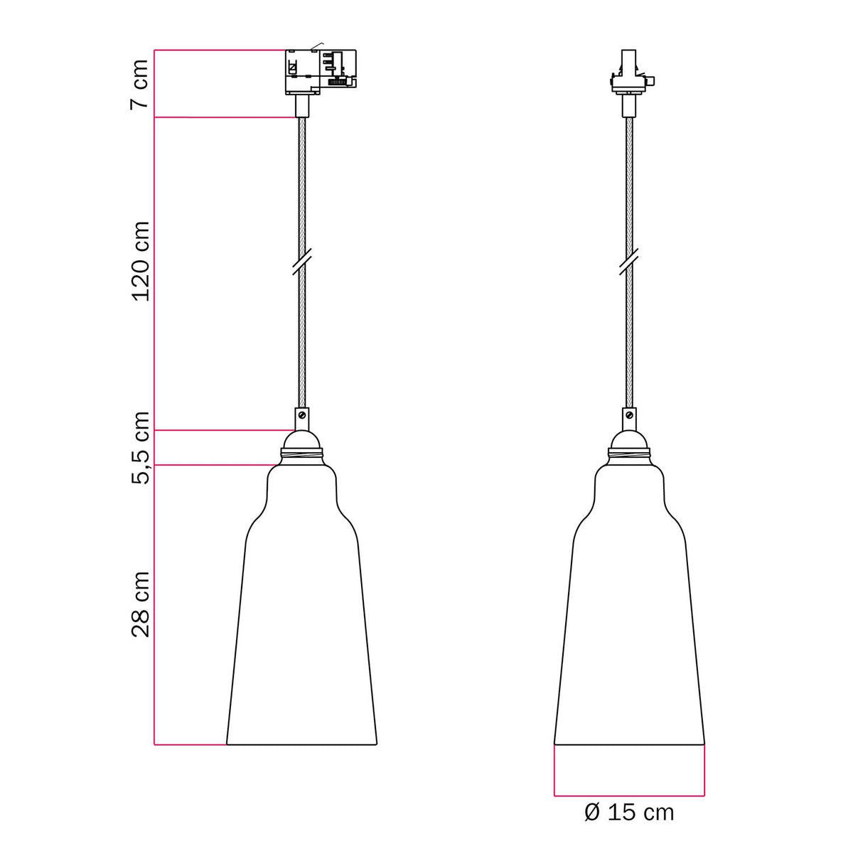 Lampada a sospensione con paralume Bottiglia e adattatore binari - Evergreen striato