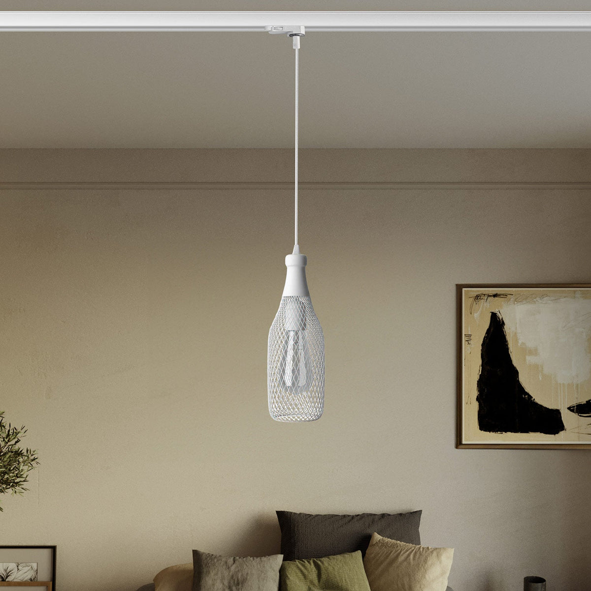 Lampada a sospensione con paralume bottiglia Magnum per binari - Bianco