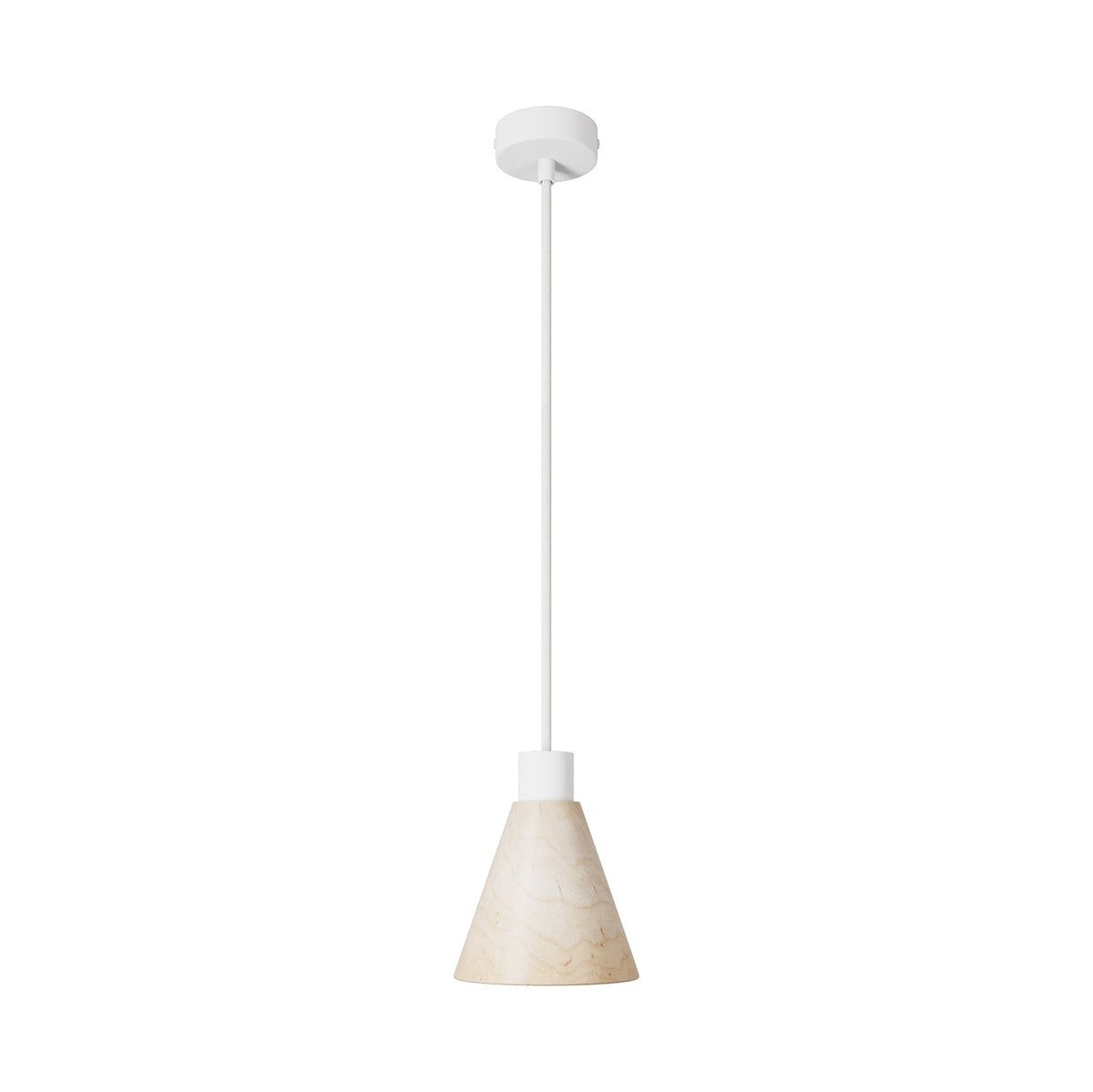 Lampada a sospensione con paralume conico in legno - Bianco opaco