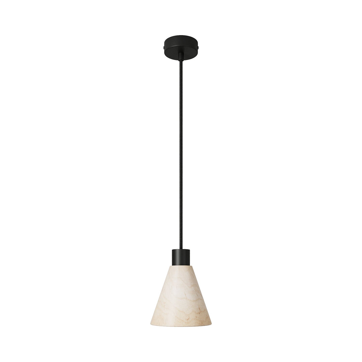 Lampada a sospensione con paralume conico in legno - Nero