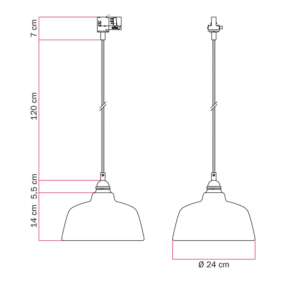 Lampada a sospensione con paralume Coppa e adattatore per binario - Effetto cemento