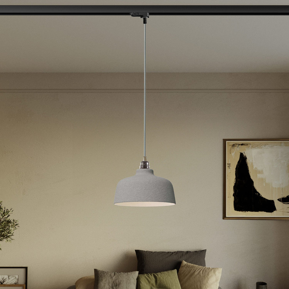 Lampada a sospensione con paralume Coppa e adattatore per binario - Effetto cemento