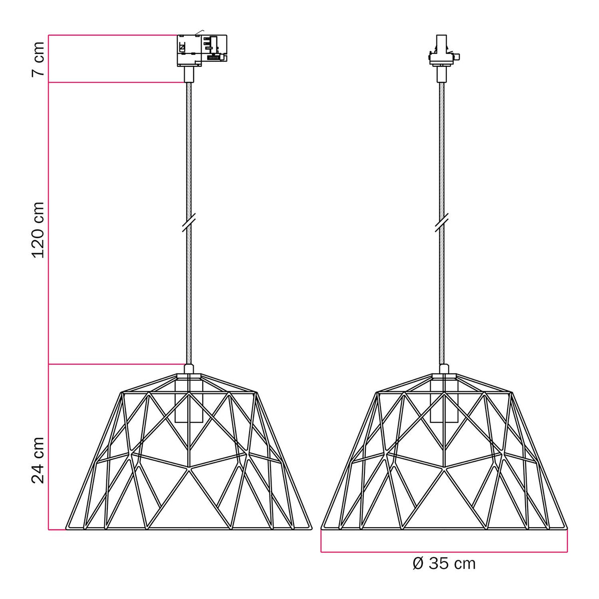 Lampada a sospensione con paralume Dome per binari - Bianco