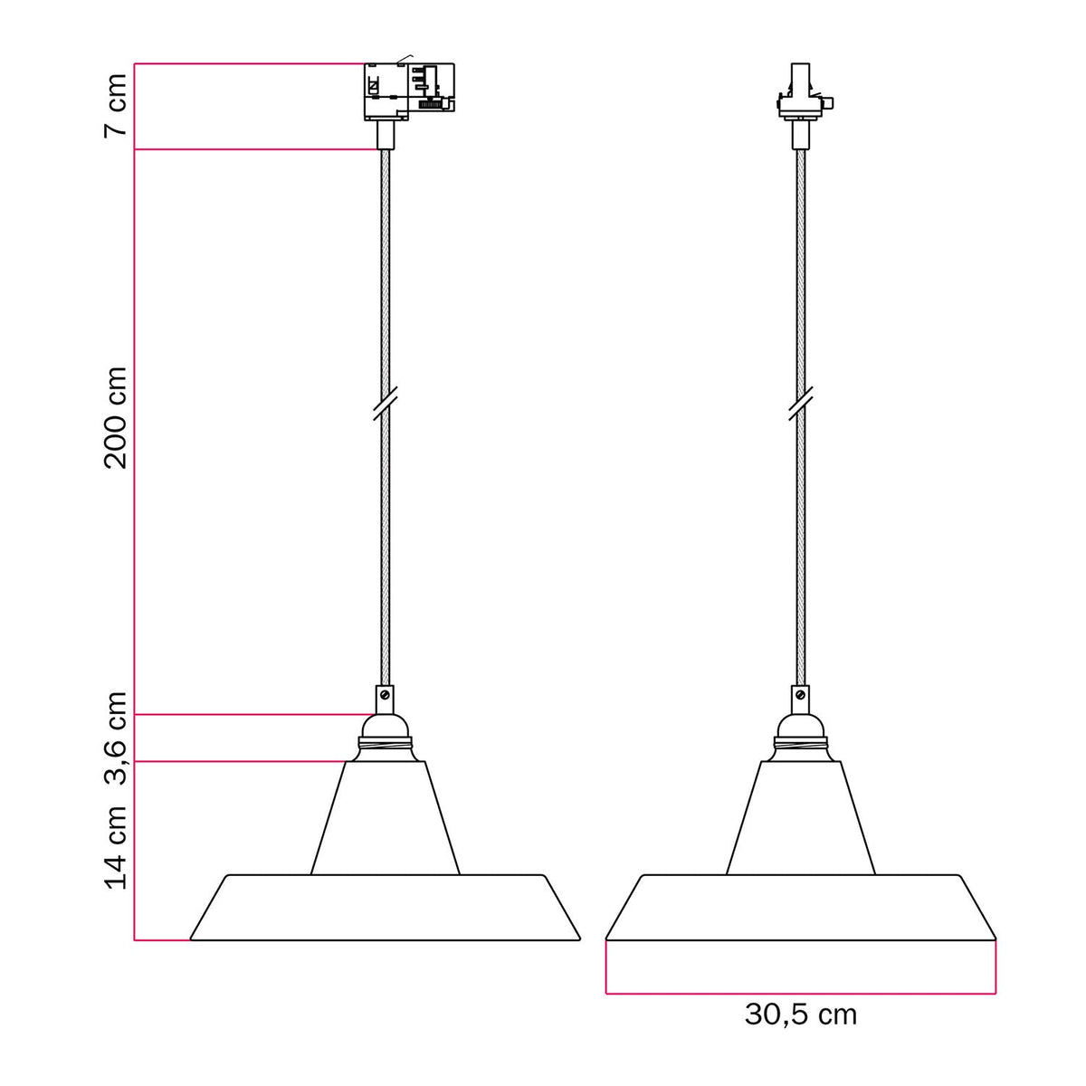 Lampada a sospensione con paralume in ceramica Industriale a binario - Bianco lucido