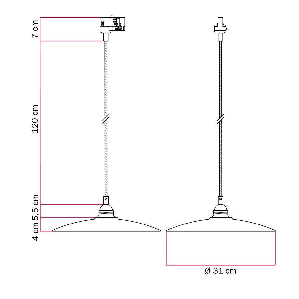 Lampada a sospensione con paralume in ceramica Piatto per binari - Nero