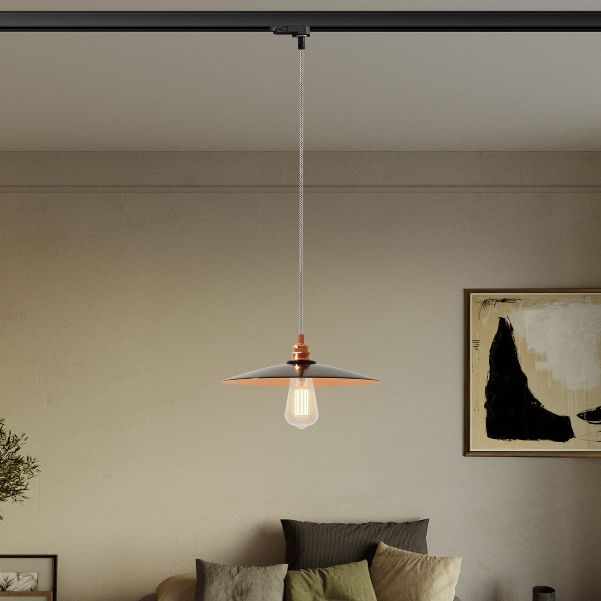 Lampada a sospensione con paralume in ceramica Piatto per binari - Nero