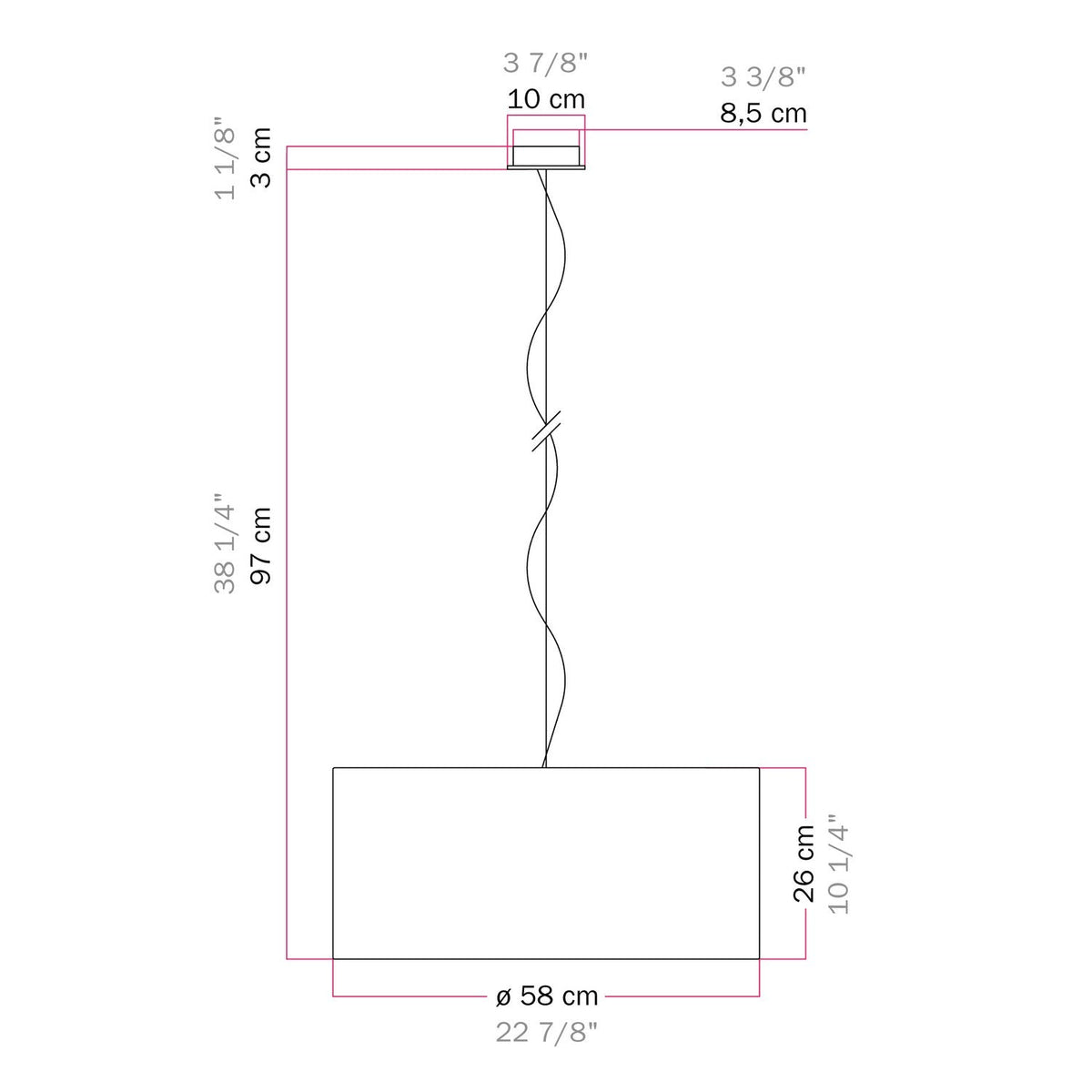 Lampada a sospensione con paralume in tessuto Cilindro Large - Made in Italy - Juta Chiara No