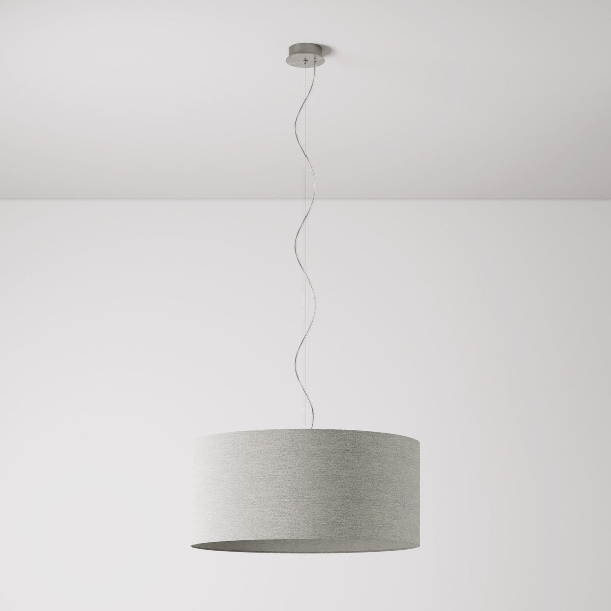Lampada a sospensione con paralume in tessuto Cilindro Large - Made in Italy - Lana Grigio Chiaro No