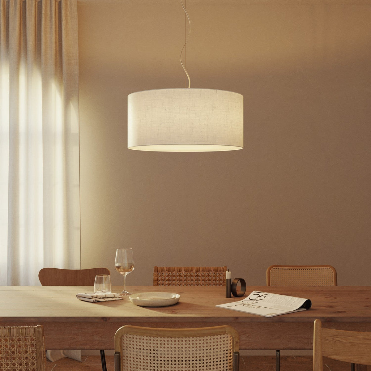 Lampada a sospensione con paralume in tessuto Cilindro Large - Made in Italy - Lino Crudo Si