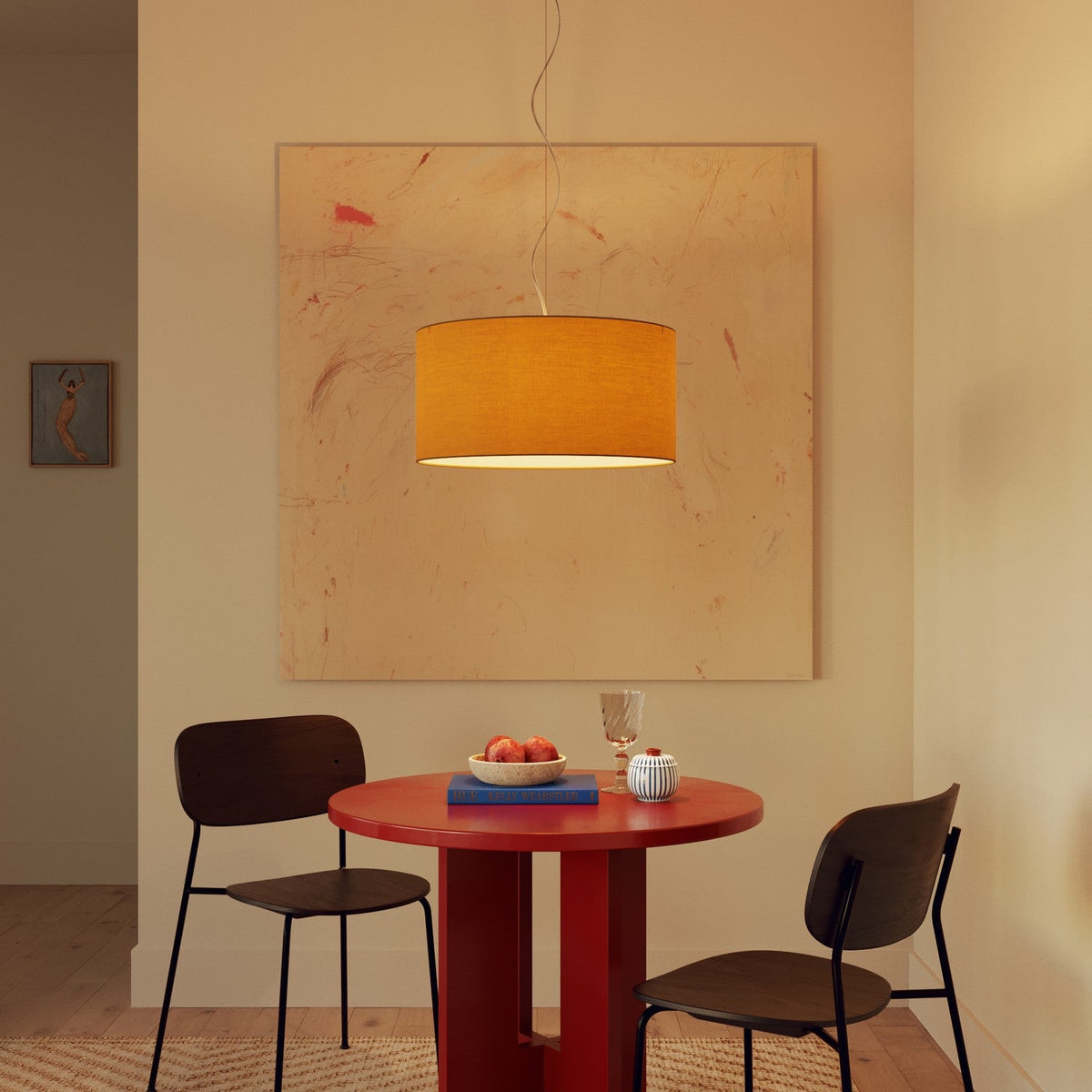 Lampada a sospensione con paralume in tessuto Cilindro Medium Arenal oro - Made in Italy Si